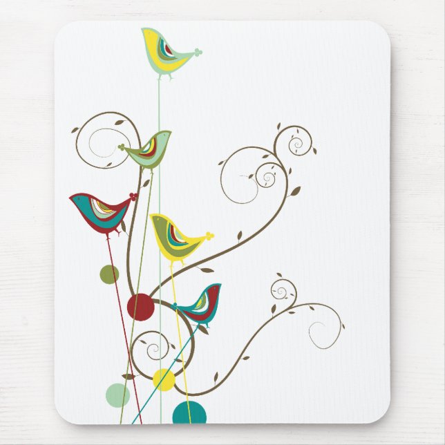 Wunderlicher Sommer-Vogel-Wirbels-moderne Mousepad (Vorne)