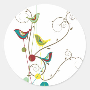 Wunderlicher Sommer-Vogel-Wirbels-moderne Runder Aufkleber