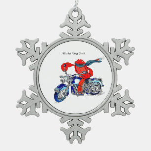 Wunderliches Alaska-Königskrabbe-Motorrad Schneeflocken Zinn-Ornament