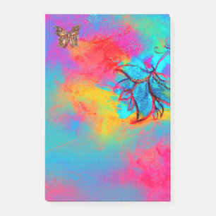 WUNDERLICHES BLUME UND SCHMETTERLING rosa blaues Post-it Klebezettel