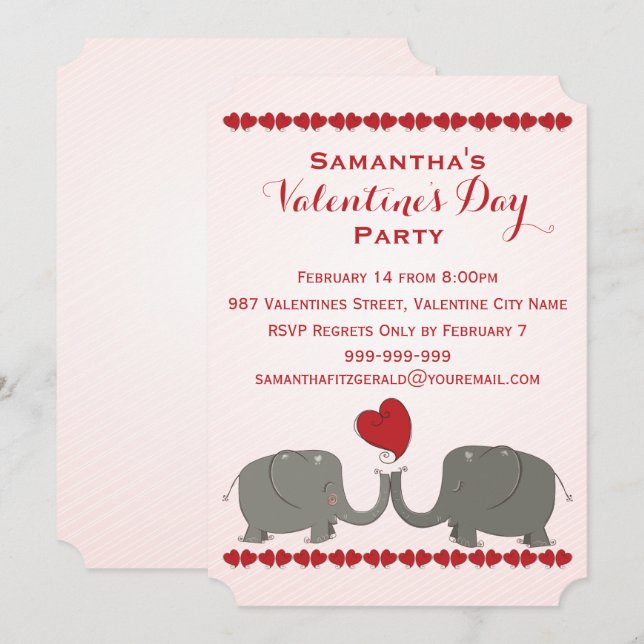 Wunderliches Elefant-Valentinstag-Party Einladung (Vorne/Hinten)