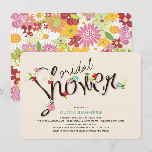 Wunderliches Frühlings-Blumenchic-Brautparty laden Einladung (Vorne/Hinten)