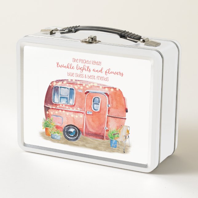 Wunderliches Retro Camper-Wohnwagen-Freund-Zitat Metall Brotdose (Vorderseite)