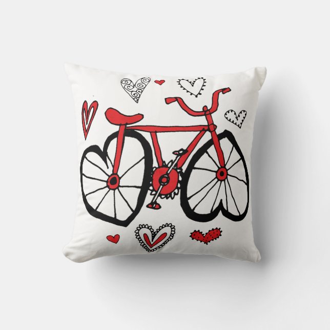 Wunderliches rotes Herz-Valentinsgruß-Fahrrad Kissen (Vorderseite)
