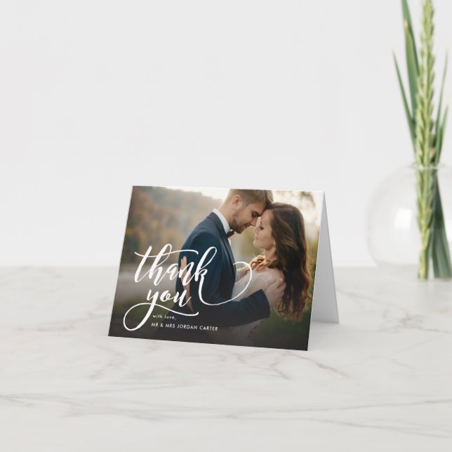Wunderliches Skript-danken volle Foto-Hochzeit Dankeskarte (Vorderseite)