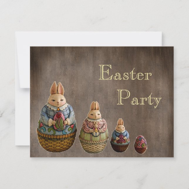 Wunderliches Vintages Osterhasen-Ostern-Party Einladung (Vorderseite)