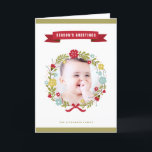 Wunderliches Weihnachtsblumenwreath-Foto-Karte Feiertagskarte<br><div class="desc">Wunderliches Weihnachtsblumenwreath-Foto-Karte</div>