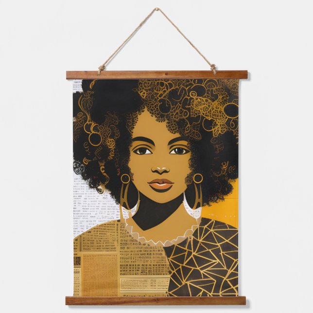 Wunderschöne afrikanische Amerikanerin Collage Wandteppich Mit Holzrahmen (Vorderseite)