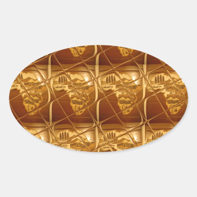 Wunderschöne Afrikanische Karte Print Golden Desig Ovaler Aufkleber (Vorderseite)