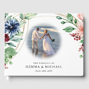 Wunderschöne Aquarell-Blumen- & Grün-Hochzeit Gästebuch