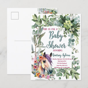 Wunderschöne Aquarell-Blumen-Pferd-Baby-Party Postkarte