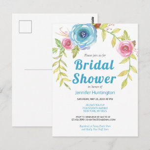 Wunderschöne Aquarell-Hochzeitsdusche Blumeneinlad Postkarte