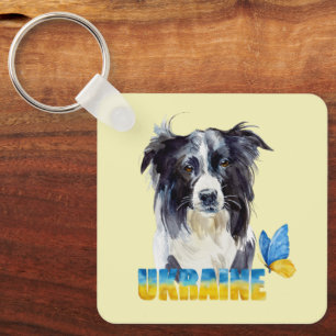 Wunderschöne Aquarell-Ukraine-Hund und Schmetterli Schlüsselanhänger