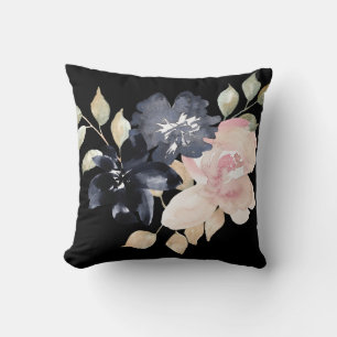 wunderschöne Aquarellfarben, schwarze Blume streue Kissen