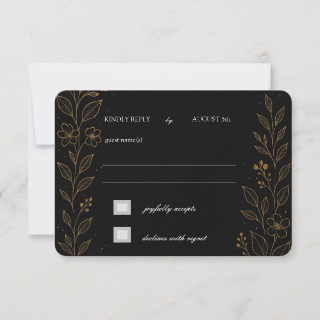Wunderschöne Black and Gold Wedding RSVP Card Karte (Vorderseite)