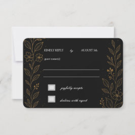 Wunderschöne Black and Gold Wedding RSVP Card Karte