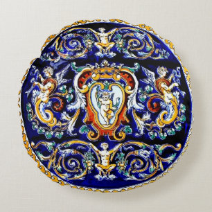 Wunderschöne blaue Engel und Cherubs Rundes Kissen