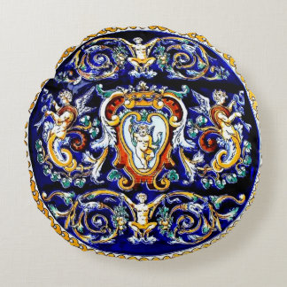 Wunderschöne blaue Engel und Cherubs Rundes Kissen