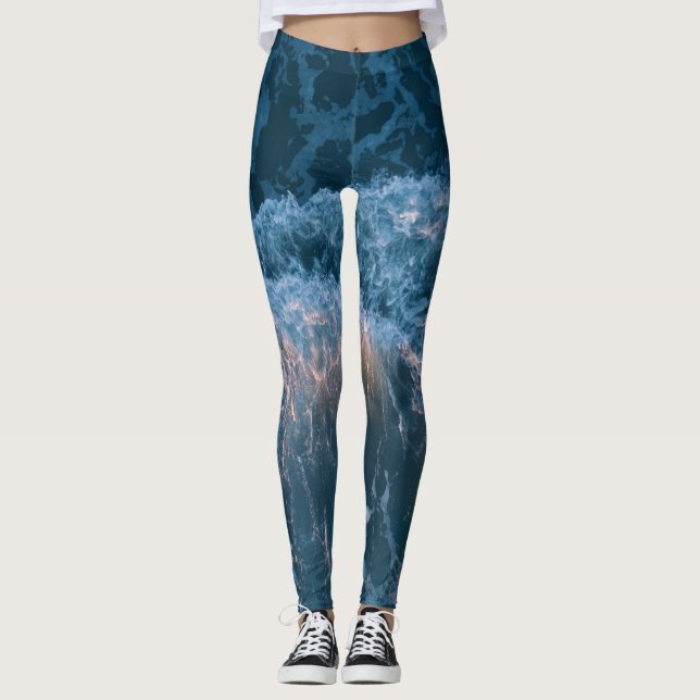 Wunderschöne blaue Waves Leggings (Vorderseite)