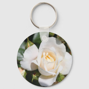 wunderschöne Blume mit weißer Rose. Liebe und Roma Schlüsselanhänger