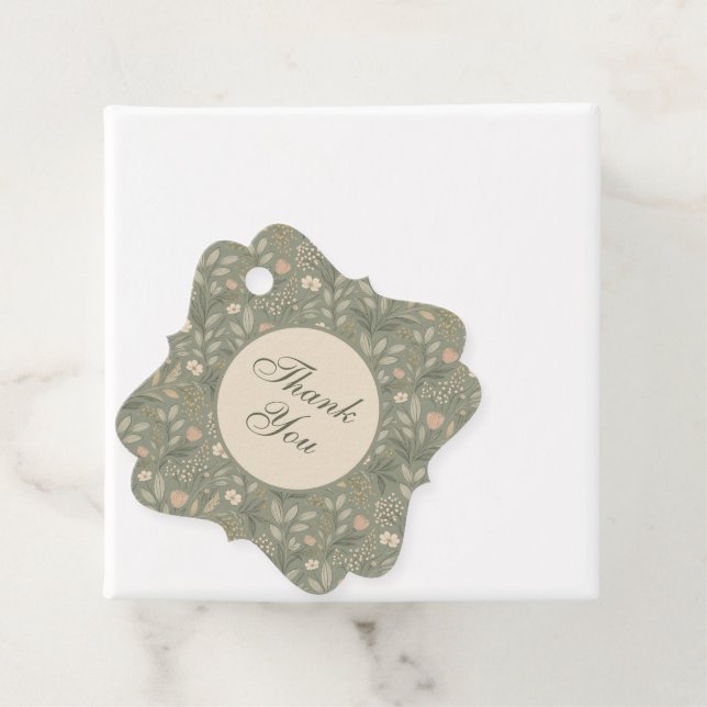 Wunderschöne Blumen auf erdigen Farben in Salbeigr Geschenkanhänger (Beispiel)