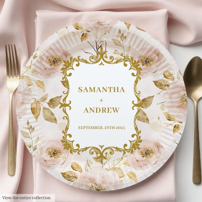 Wunderschöne Blush Gold Hochzeitspapier-Teller Pappteller (Gorgeous Blush Gold Wedding Paper Plates)