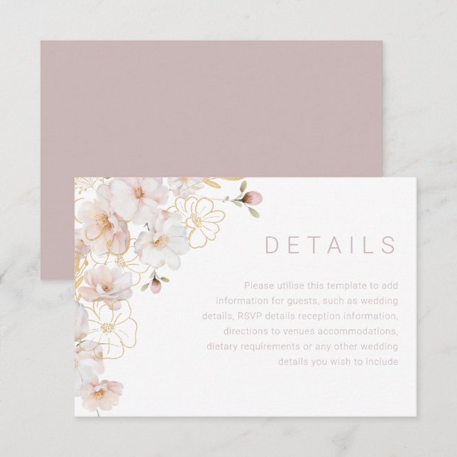 Wunderschöne Blush & Gold-verzauberte Hochzeitsdet Begleitkarte (Vorne/Hinten)