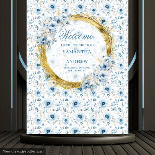Wunderschöne Boho-Pastell-Blau-Gold-Hochzeitsbanne Wandteppich