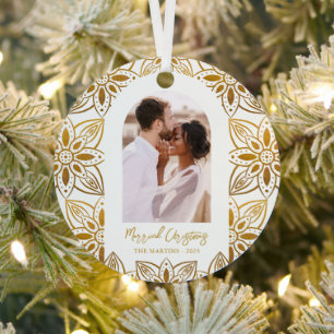 Wunderschöne Botanische Verheiratete Weihnachts-Fo Ornament Aus Metall
