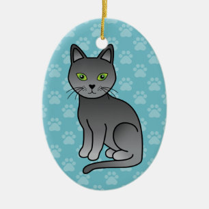 Wunderschöne Cartoon-Russisch-Blau-Katze sitzend Keramikornament