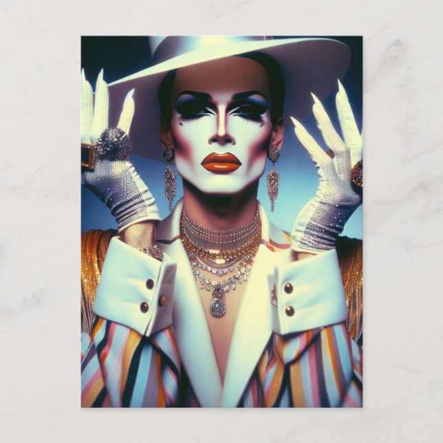 Wunderschöne Drag Queen in farbenfrohen Streifen Postkarte (Vorderseite)