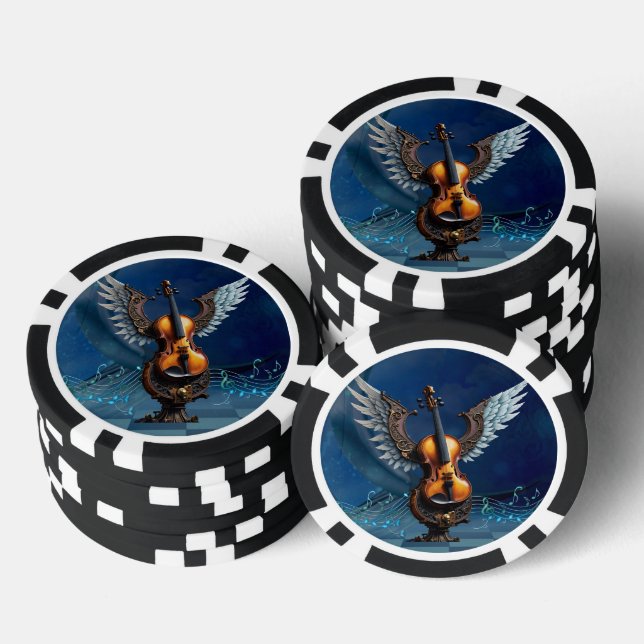 Wunderschöne, elegante Geige mit Flügeln. Pokerchips (Stapel)