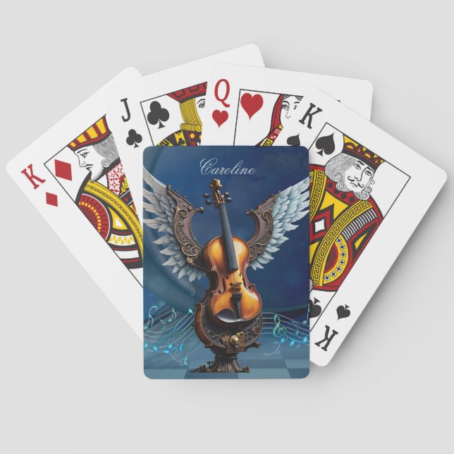 Wunderschöne, elegante Geige mit Flügeln. Spielkarten (Rückseite)