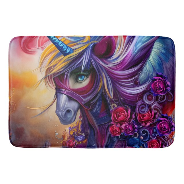 Wunderschöne farbenfrohe Einhorn Badematte (Vorderseite)