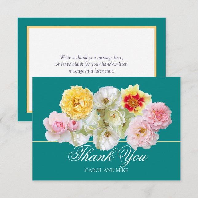Wunderschöne farbenfrohe Rosen Brautdusche Dankesc Dankeskarte (Vorne/Hinten)