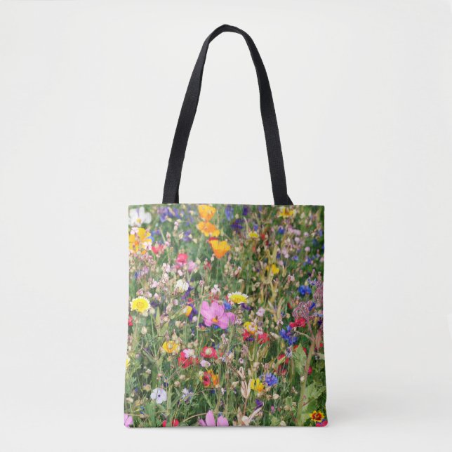 wunderschöne, farbenfrohe Wiese wilder Blume Tasche (Vorderseite)