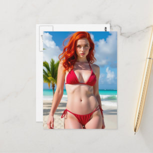 Wunderschöne Frau in einem roten Bikini  Postkarte