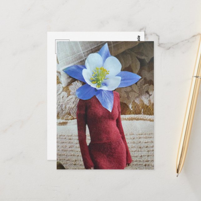 Wunderschöne Frau mit Blumenkopf-Collage Postkarte (Vorderseite/Rückseite Beispiel)