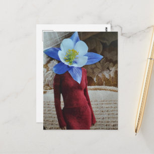 Wunderschöne Frau mit Blumenkopf-Collage Postkarte