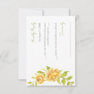 Wunderschöne gelbe Blumen-Hochzeitsantwortkarte RSVP Karte
