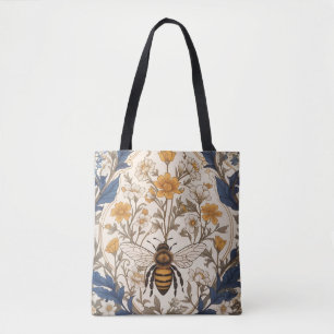 Wunderschöne gelbe und blaue florale Vintage Biene Tasche