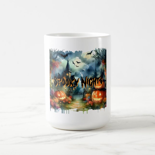 Wunderschöne Halloween Landschaft Wasserfarbe Kaffeetasse (Mittel)