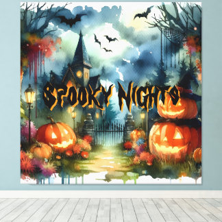 Wunderschöne Halloween Landschaft Wasserfarbe Leinwanddruck