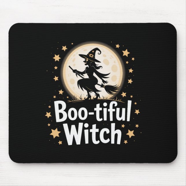Wunderschöne Hexenmond-Silhouette Halloween 1 Mousepad (Vorne)