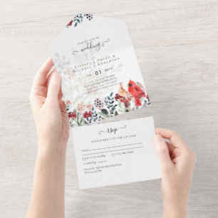 Wunderschöne Hochzeit der roten Kardinalvögel All In One Einladung