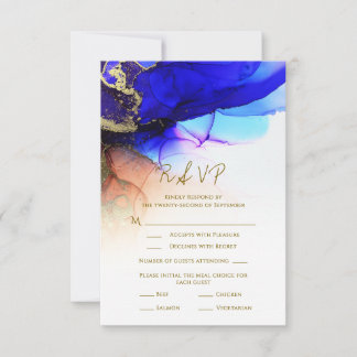 Wunderschöne Indigo Blue Orange Gold Wedding RSVP  Karte