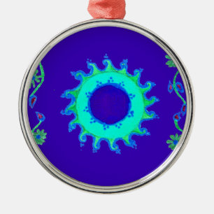 Wunderschöne irisierende blaue Blumen-Kunst-Ölmale Ornament Aus Metall