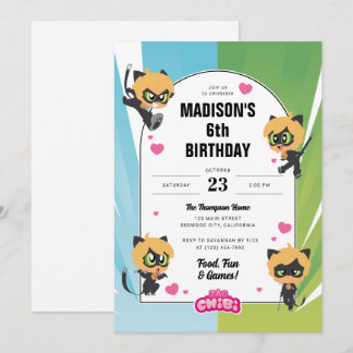 Wunderschöne Katze Noir Chibi Geburtstag Einladung