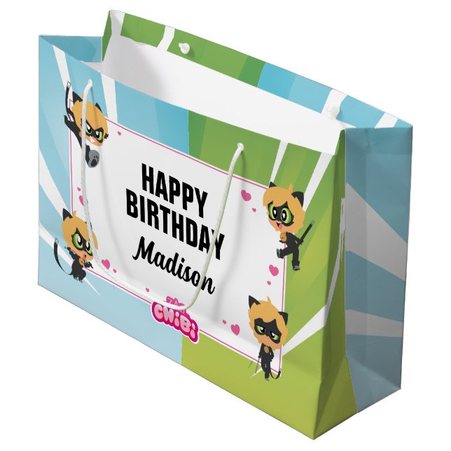 Wunderschöne Katze Noir Chibi Geburtstag Große Geschenktüte (Vorderseite Schrägansicht)