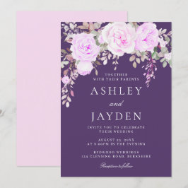 Wunderschöne Lila und violette Blumenhochzeit Einladung